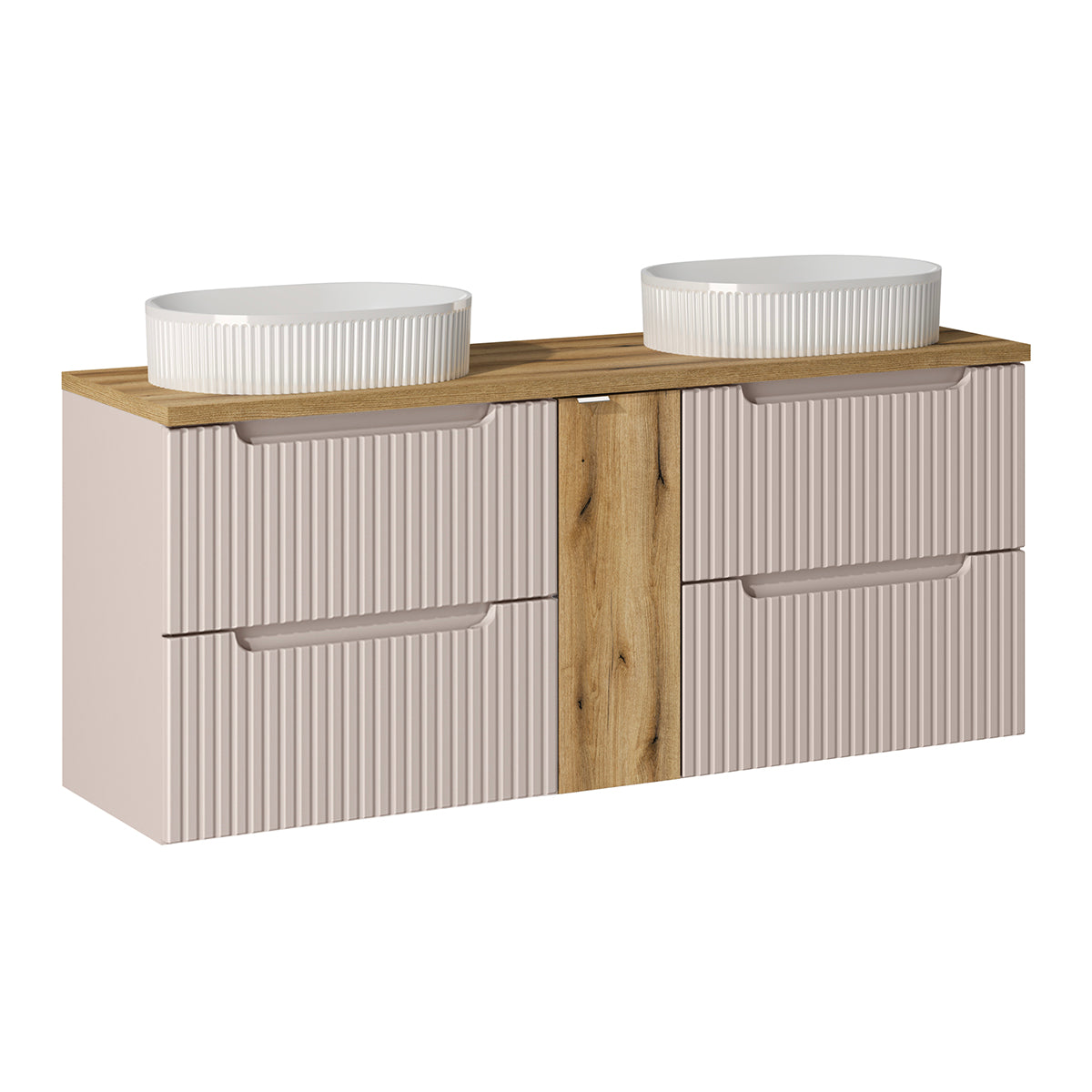 Ensemble meuble double vasque 140cm 4 tiroirs et colonne Riva Cachemire et Bois - vue 3
