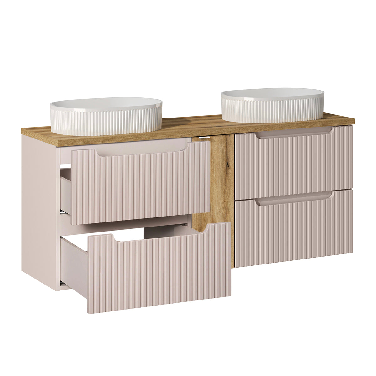 Meuble double vasque 140cm 4 tiroirs Riva Cachemire et Bois - vue 2