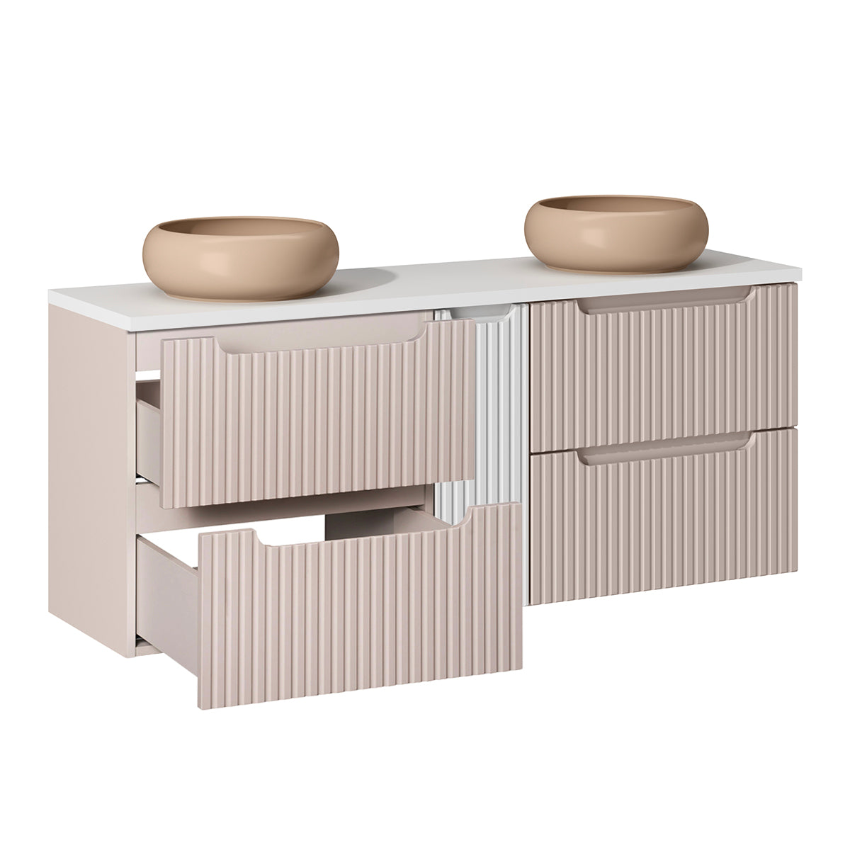 Meuble double vasque 140cm 4 tiroirs Riva Cachemire et Blanc - vue 2