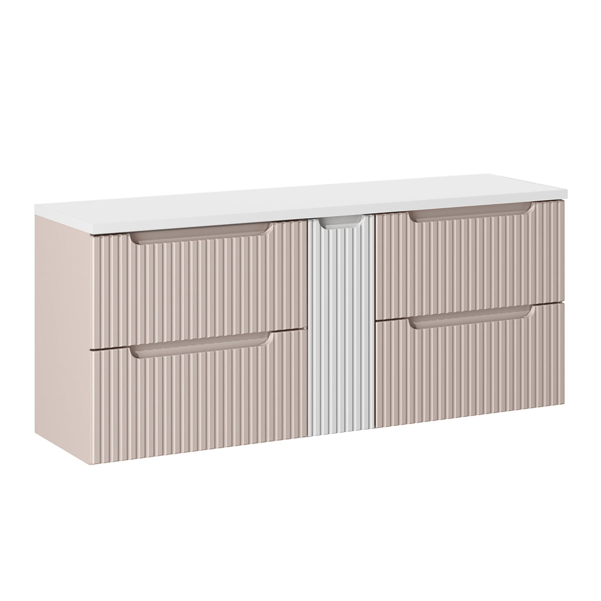 Meuble sous-vasque 140cm 4 tiroirs plan de toilette Riva Cachemire et Blanc