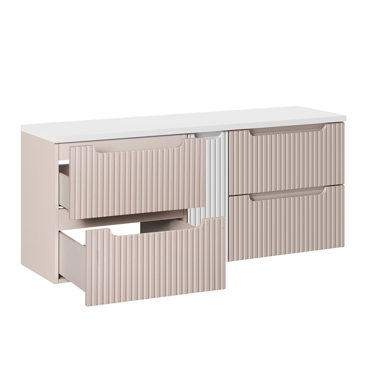 Meuble sous-vasque 140cm 4 tiroirs plan de toilette Riva Cachemire et Blanc - vue 2