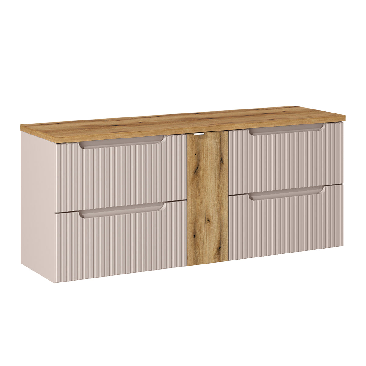 Meuble sous-vasque 140cm 4 tiroirs plan de toilette Riva Cachemire et Bois