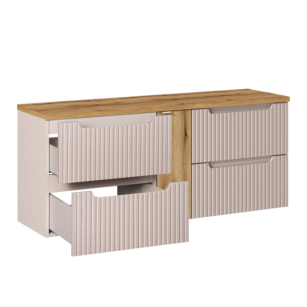 Meuble sous-vasque 140cm 4 tiroirs plan de toilette Riva Cachemire et Bois - vue 2