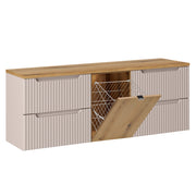Meuble sous-vasque 160cm panier à linge Riva Cachemire et Bois
