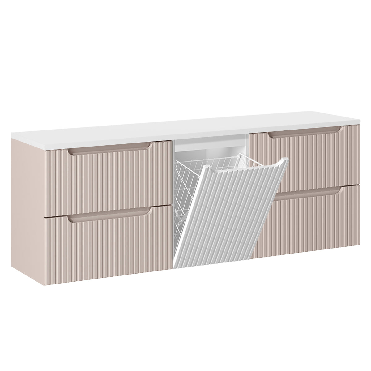 Meuble sous-vasque 160cm panier à linge Riva Cachemire et Blanc