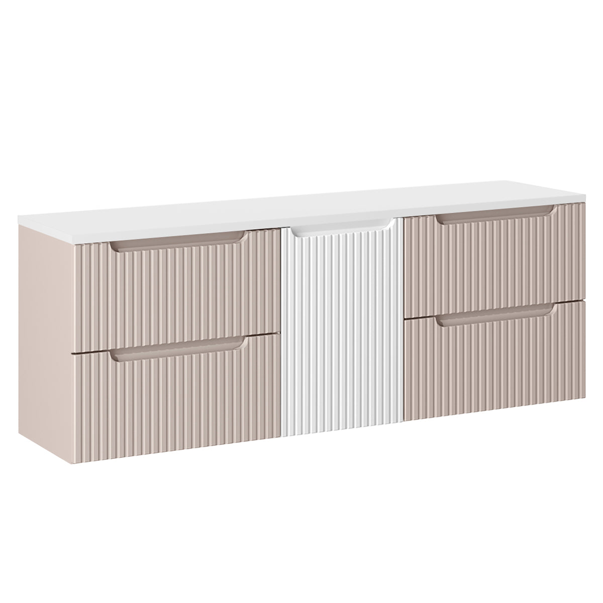 Meuble sous-vasque 160cm panier à linge Riva Cachemire et Blanc - vue 2