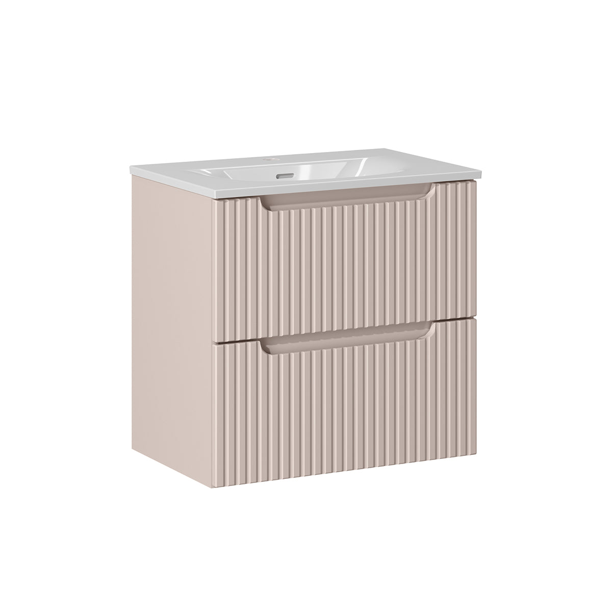 Ensemble meuble simple vasque encastrée 60cm 2 tiroirs et colonne Riva Cachemire et Bois - vue 2