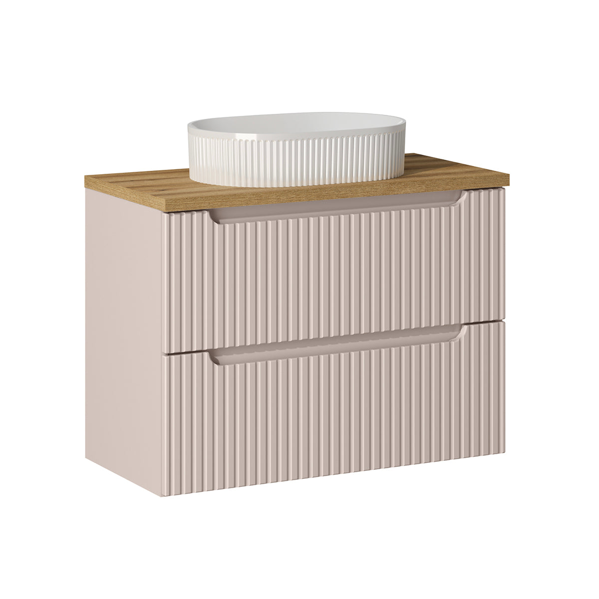 Ensemble meuble simple vasque 80cm 2 tiroirs et colonne Riva Cachemire et Bois - vue 2