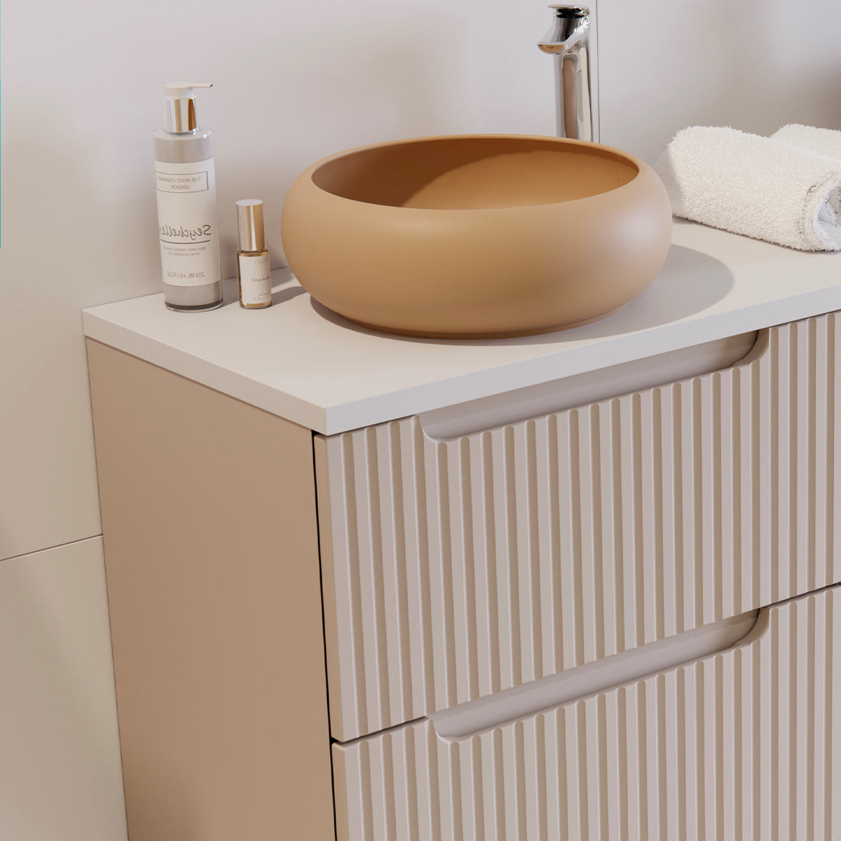 Meuble double vasque 120cm 4 tiroirs Riva Cachemire et Blanc - vue 4