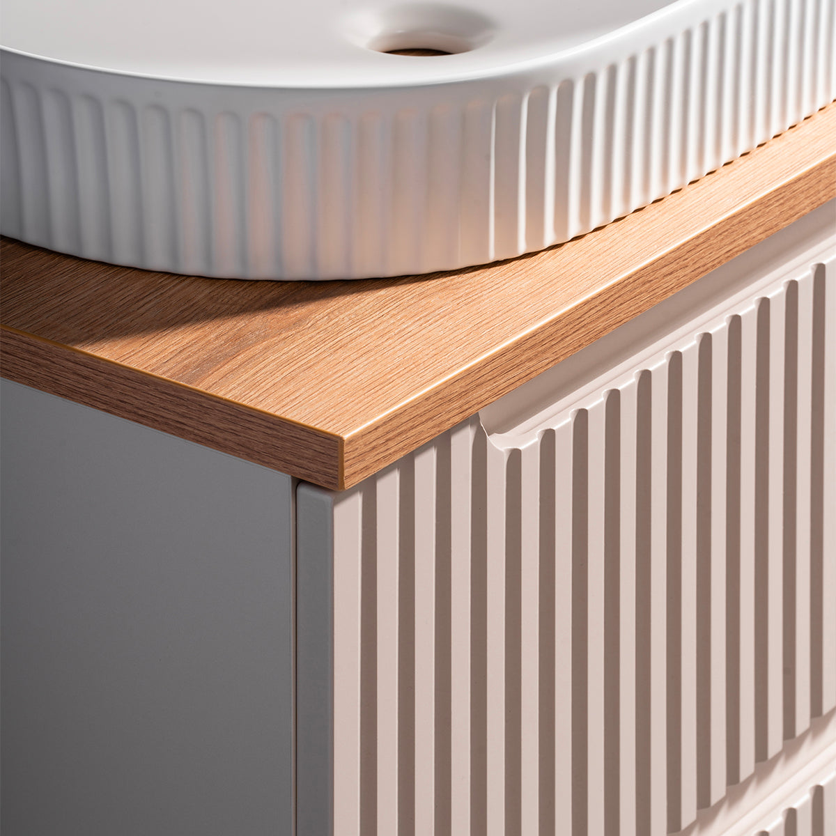 Meuble simple vasque 60cm 2 tiroirs Riva Cachemire et Bois - vue 6