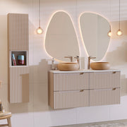 Ensemble meuble double vasque 120cm 4 tiroirs et colonne Riva Cachemire et Blanc