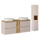 Ensemble meuble double vasque 140cm 4 tiroirs et colonne Riva Cachemire et Bois
