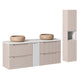 Ensemble meuble double vasque 140cm 4 tiroirs et colonne Riva Cachemire et Blanc