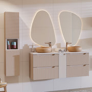 Ensemble meuble double vasque 140cm 4 tiroirs et colonne Riva Cachemire et Blanc