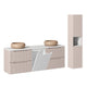 Ensemble meuble double vasque 160cm panier à linge et colonne Riva Cachemire et Blanc