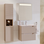 Ensemble meuble simple vasque encastrée 60cm 2 tiroirs et colonne Riva Cachemire et Bois