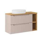 Meuble simple vasque 100cm 2 tiroirs 2 niches Riva Cachemire et Bois