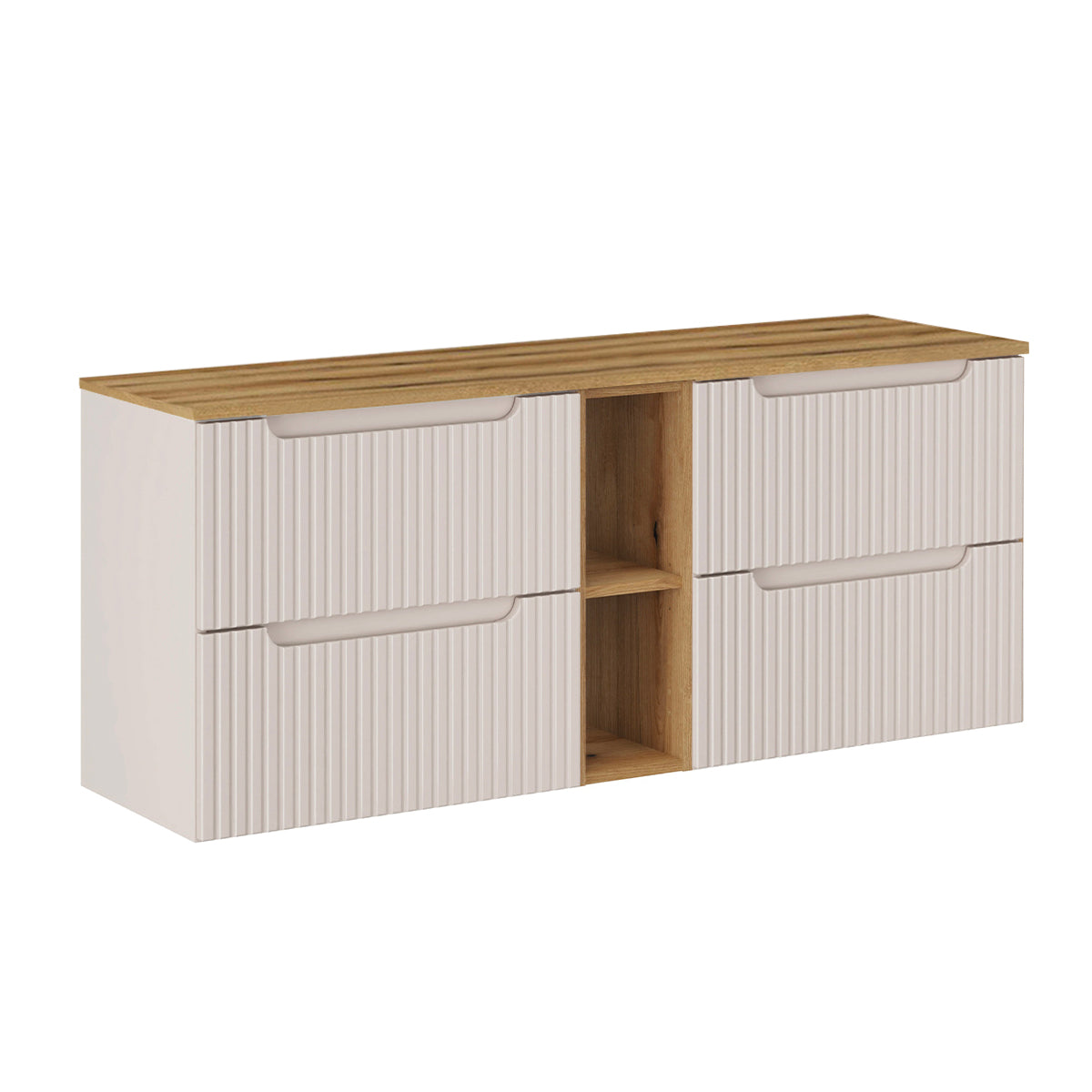 Meuble sous-vasque 140cm 4 tiroirs 2 niches Riva Cachemire et Bois