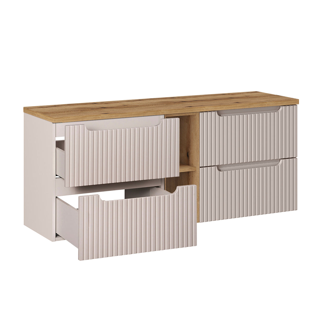 Meuble sous-vasque 140cm 4 tiroirs 2 niches Riva Cachemire et Bois - vue 2