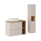 Ensemble meuble simple vasque 80cm 2 tiroirs 2 niches et colonne Riva Cachemire et Bois