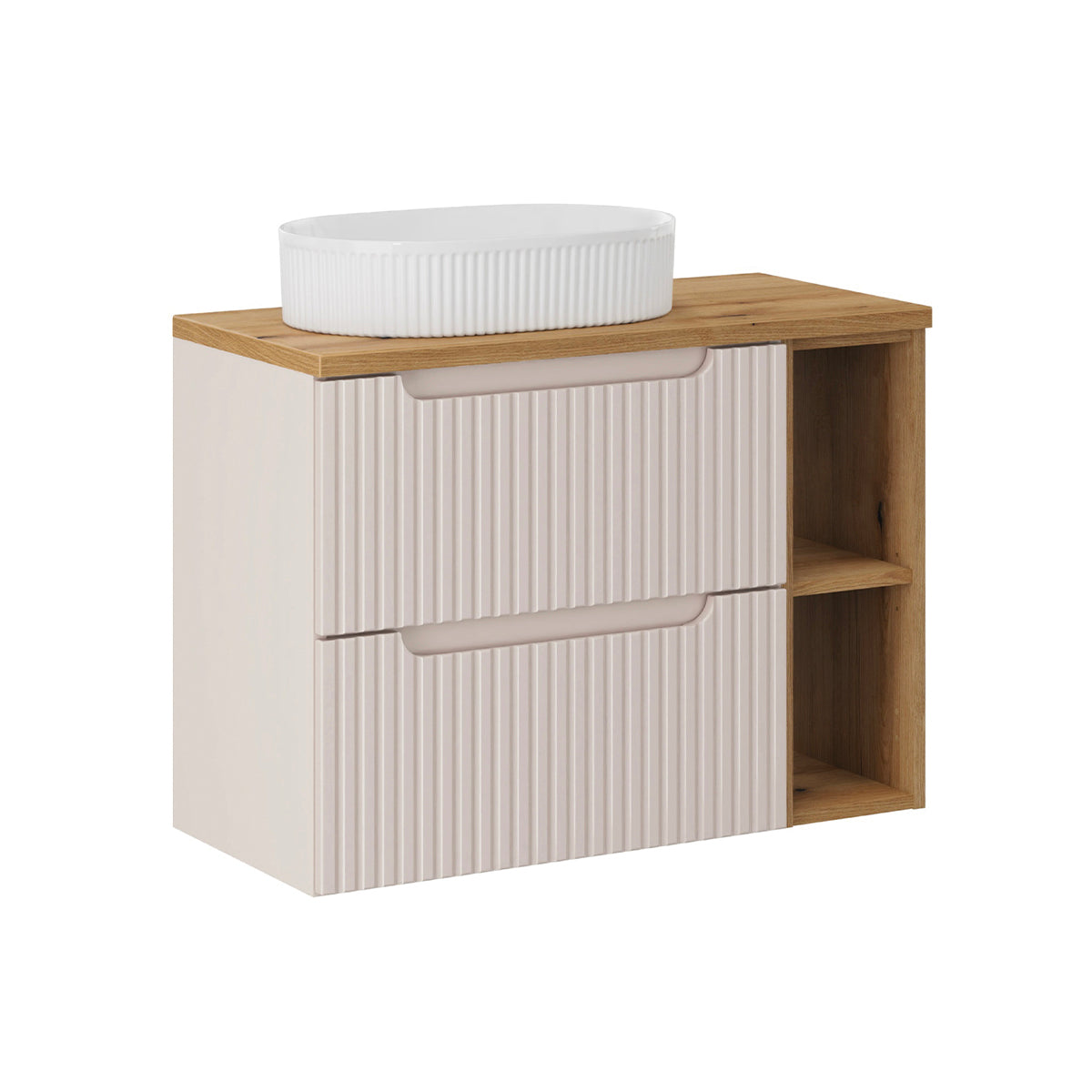 Meuble simple vasque 80cm 2 tiroirs 2 niches Riva Cachemire et Bois
