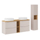Ensemble meuble double vasque 140cm 4 tiroirs 2 niches et colonne Riva Cachemire et Bois