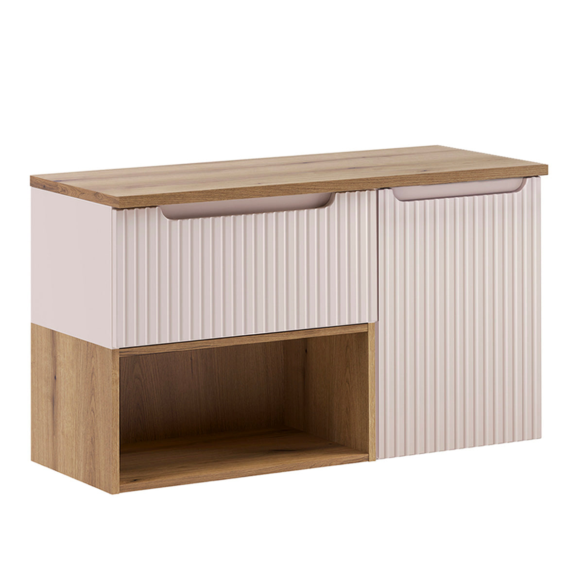 Meuble sous-vasque 100cm panier à linge Riva Cachemire et Bois - vue 2