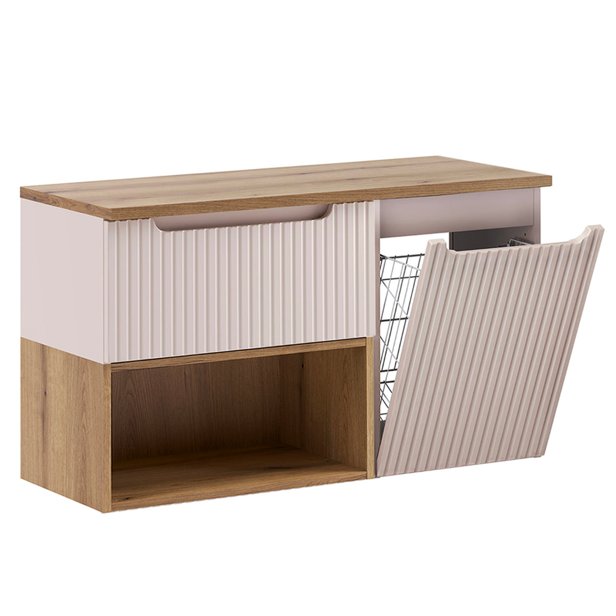 Meuble sous-vasque 100cm panier à linge Riva Cachemire et Bois