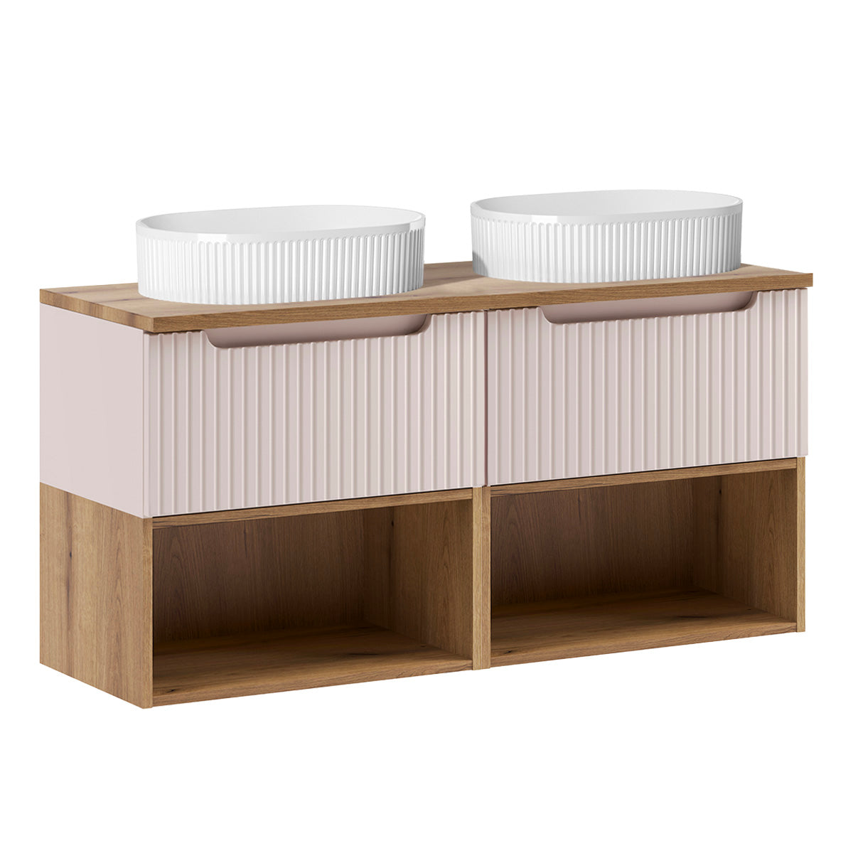 Ensemble meuble double vasque 120cm et colonne Riva Cachemire et Bois - vue 2