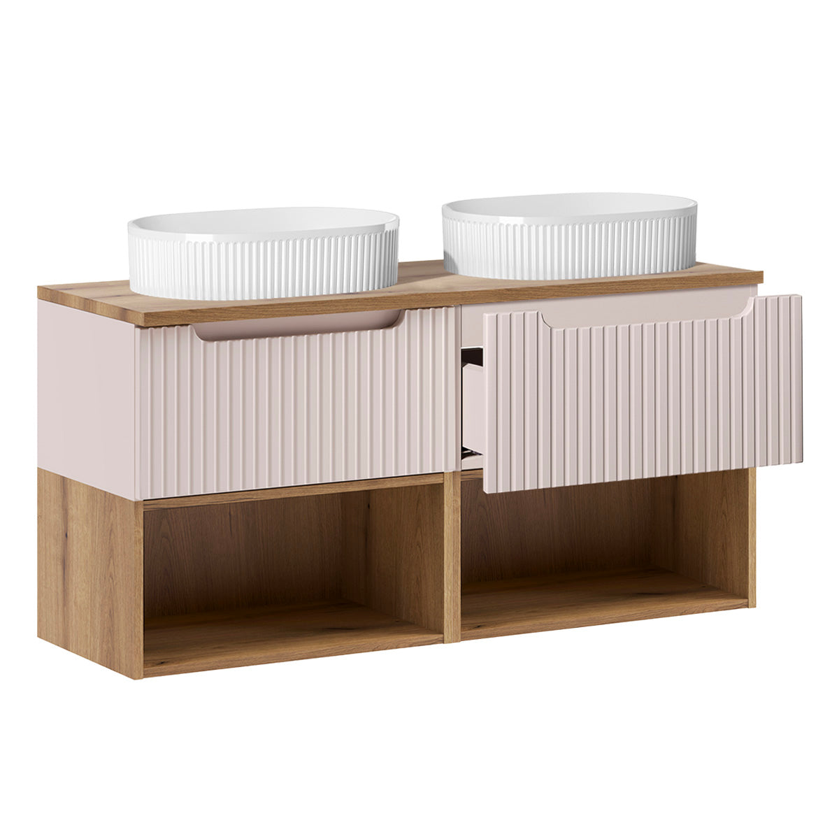 Ensemble meuble double vasque 120cm et colonne Riva Cachemire et Bois - vue 3
