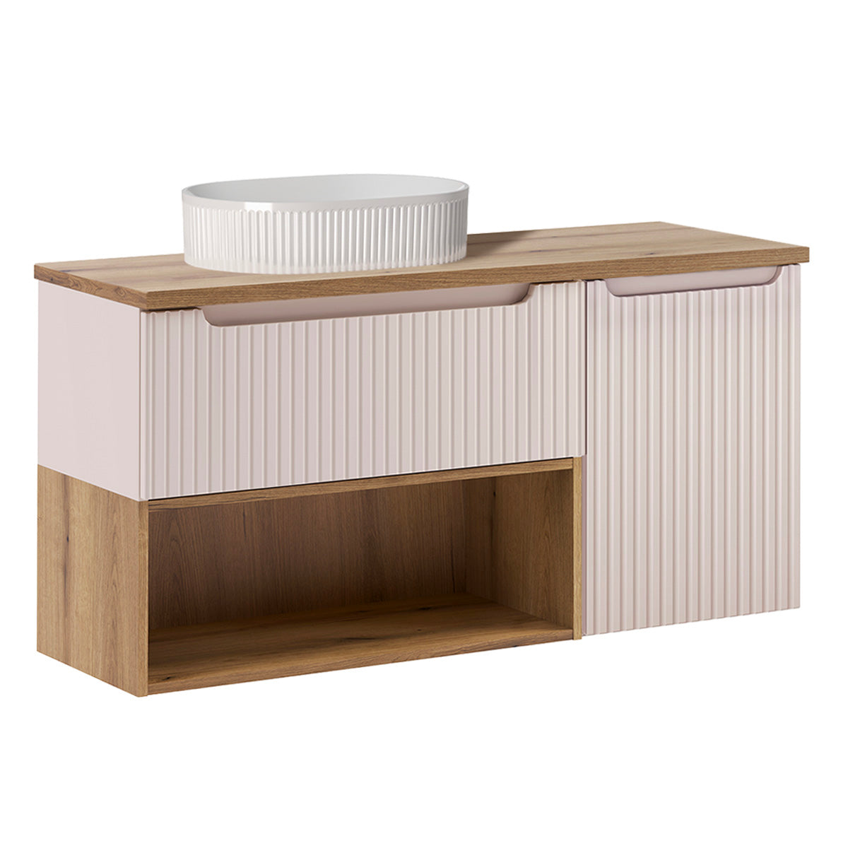 Meuble simple vasque 120cm panier à linge Riva Cachemire et Bois - vue 2