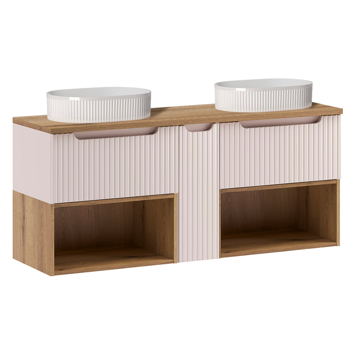 Meuble double vasque 140cm Riva Cachemire et Bois