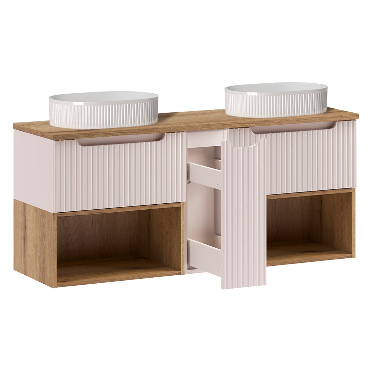 Meuble double vasque 140cm Riva Cachemire et Bois - vue 2