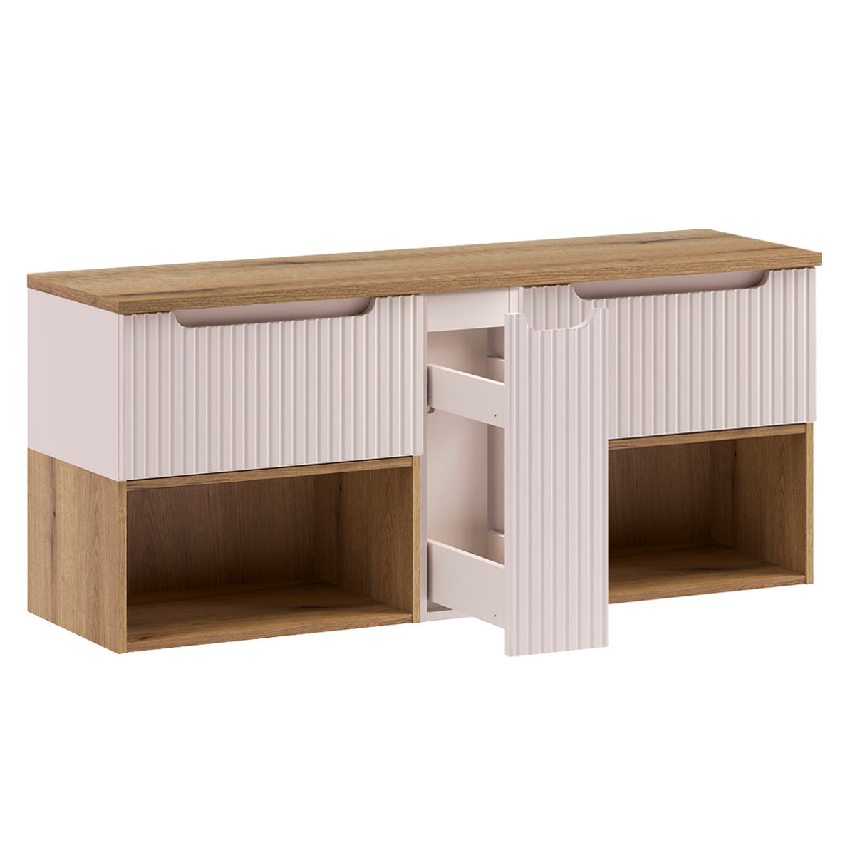 Ensemble meuble sous-vasque 140cm et colonne Riva Cachemire et Bois - vue 3