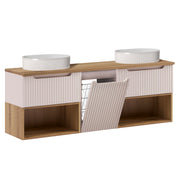 Meuble double vasque 160cm panier à linge niches Riva Cachemire et Bois