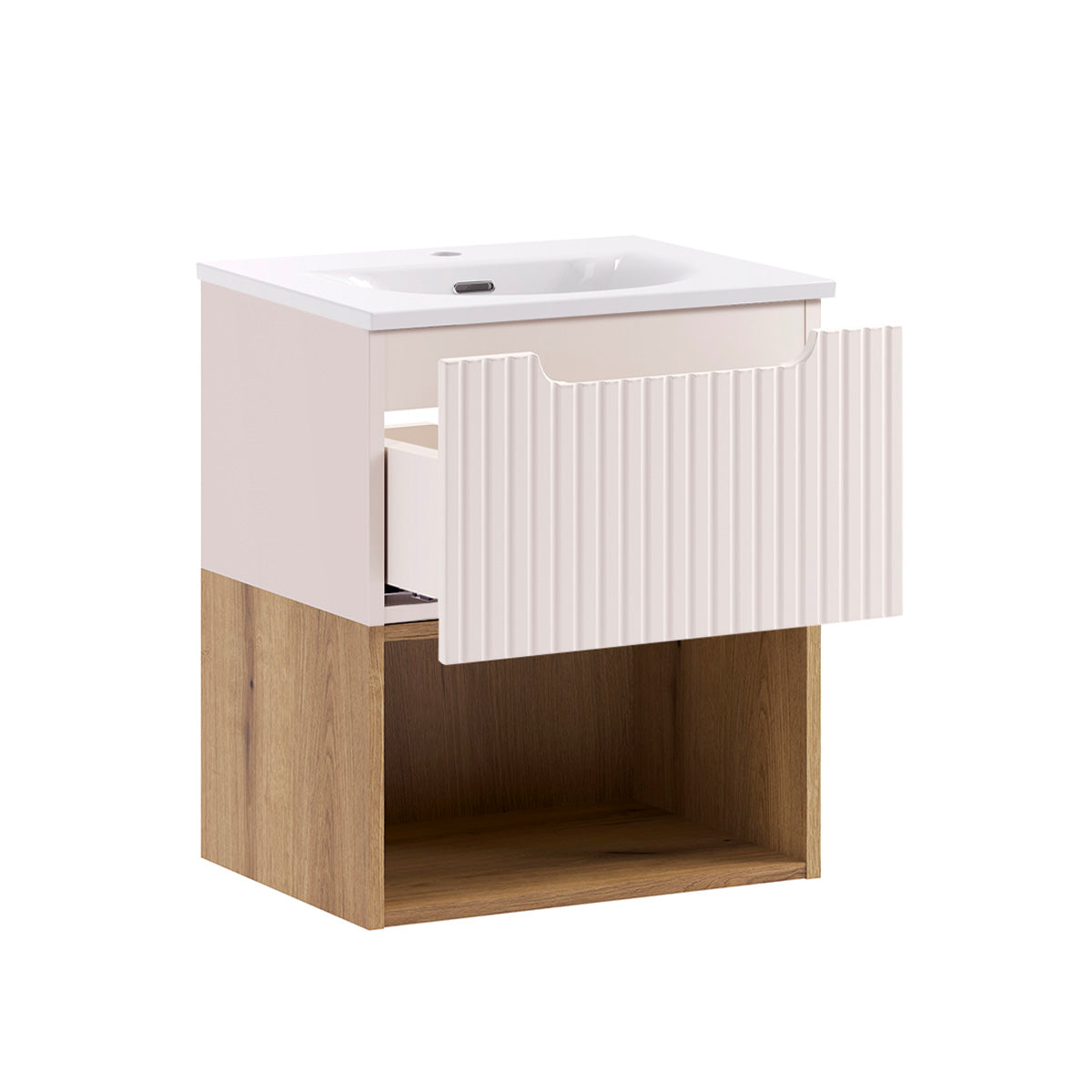Meuble simple vasque encastrée 50cm Riva Cachemire et Bois - vue 2