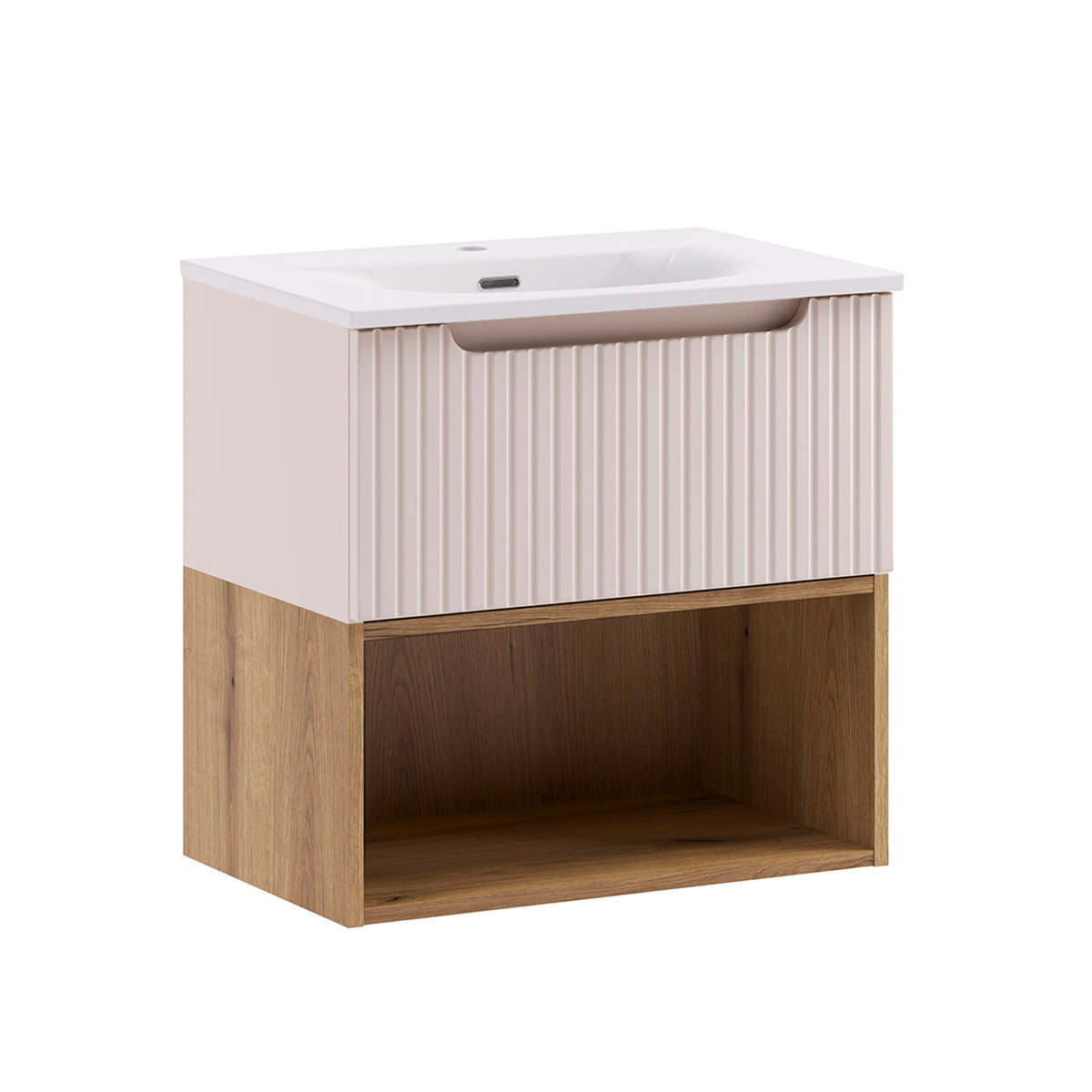 Meuble simple vasque encastrée 60cm Riva Cachemire et Bois