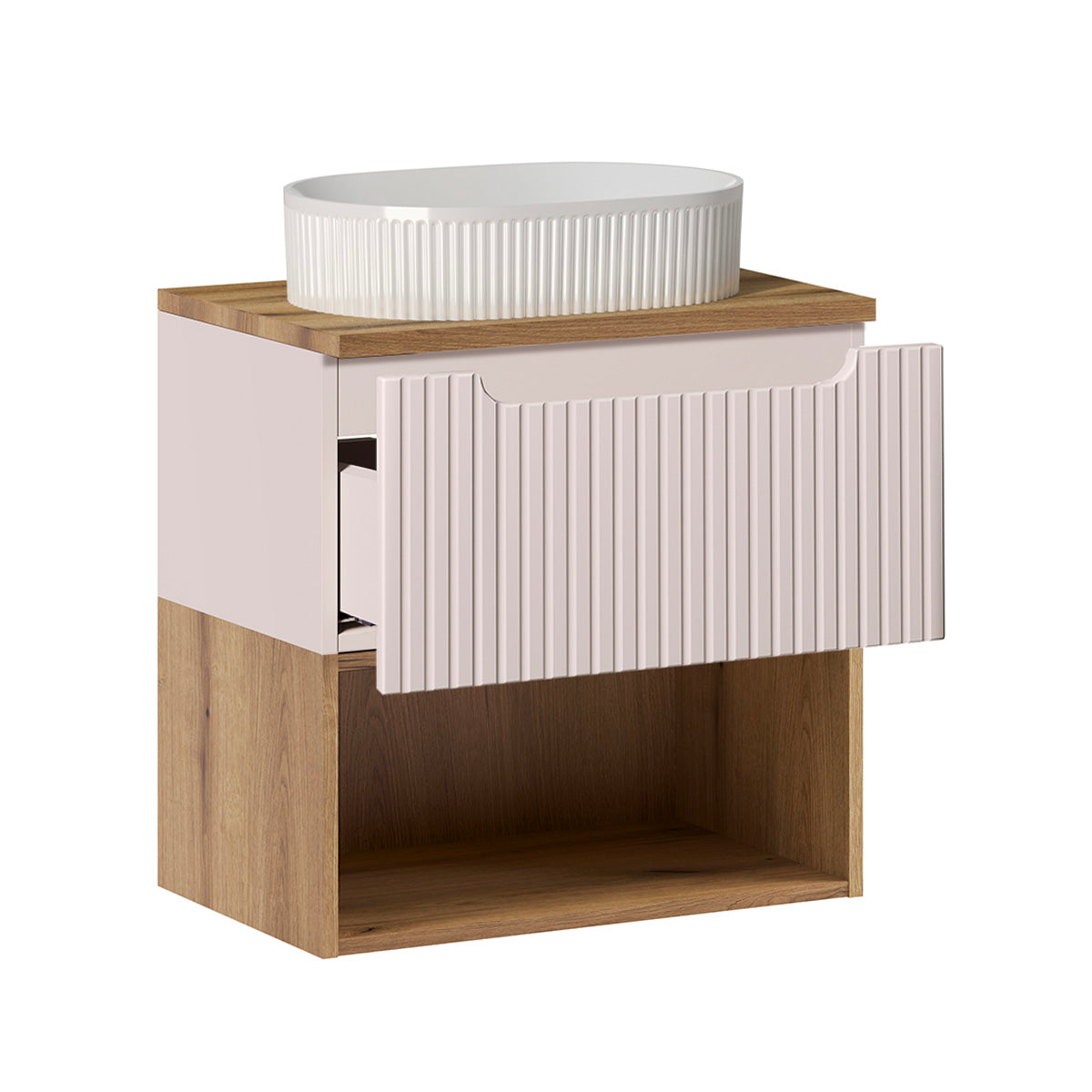 Ensemble meuble simple vasque 60cm et colonne Riva Cachemire et Bois - vue 3