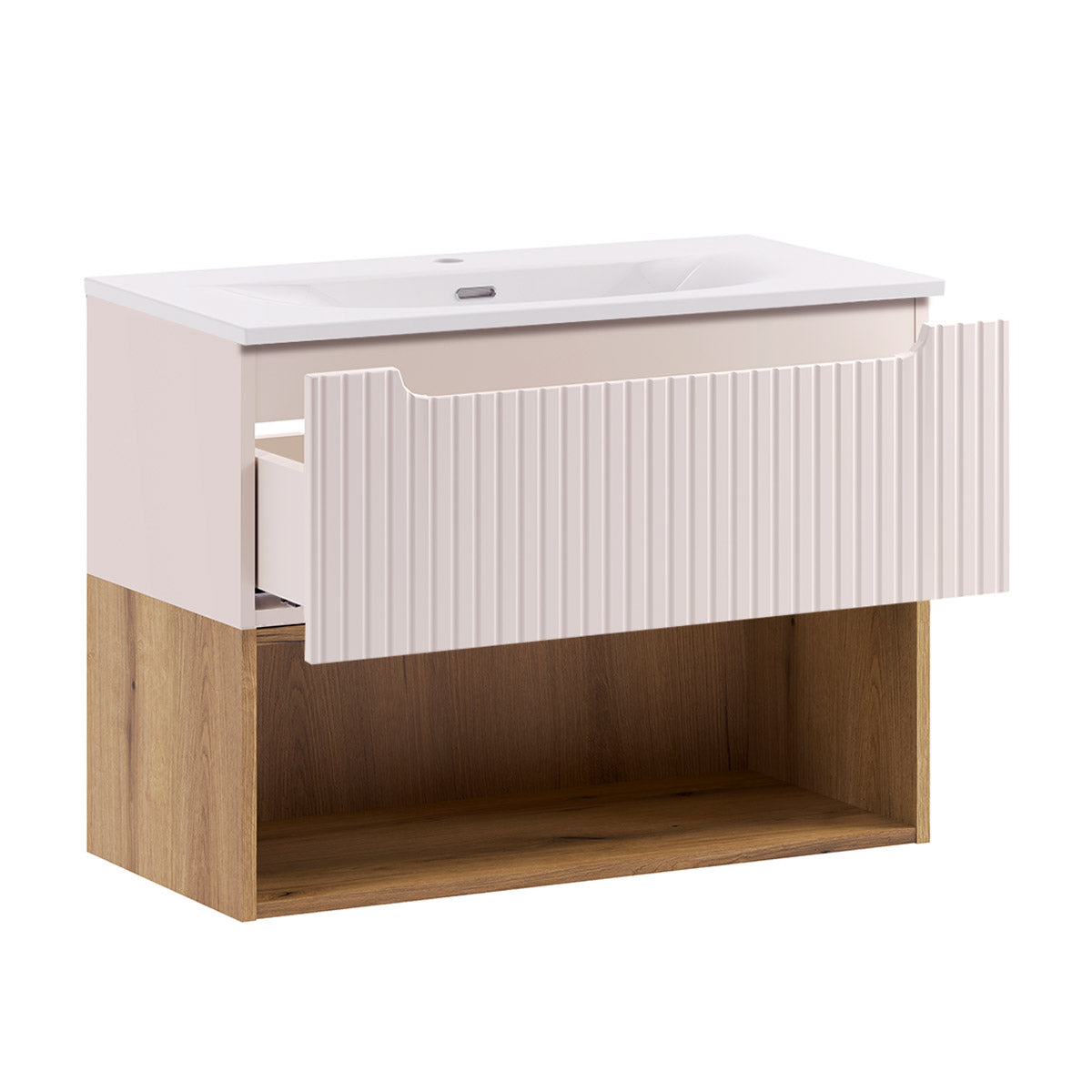 Ensemble meuble simple vasque encastrée 80cm et colonne Riva Cachemire et Bois - vue 3