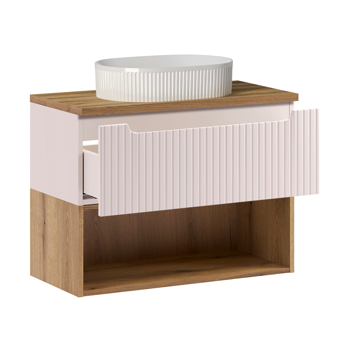 Ensemble meuble simple vasque 80cm et colonne Riva Cachemire et Bois - vue 3
