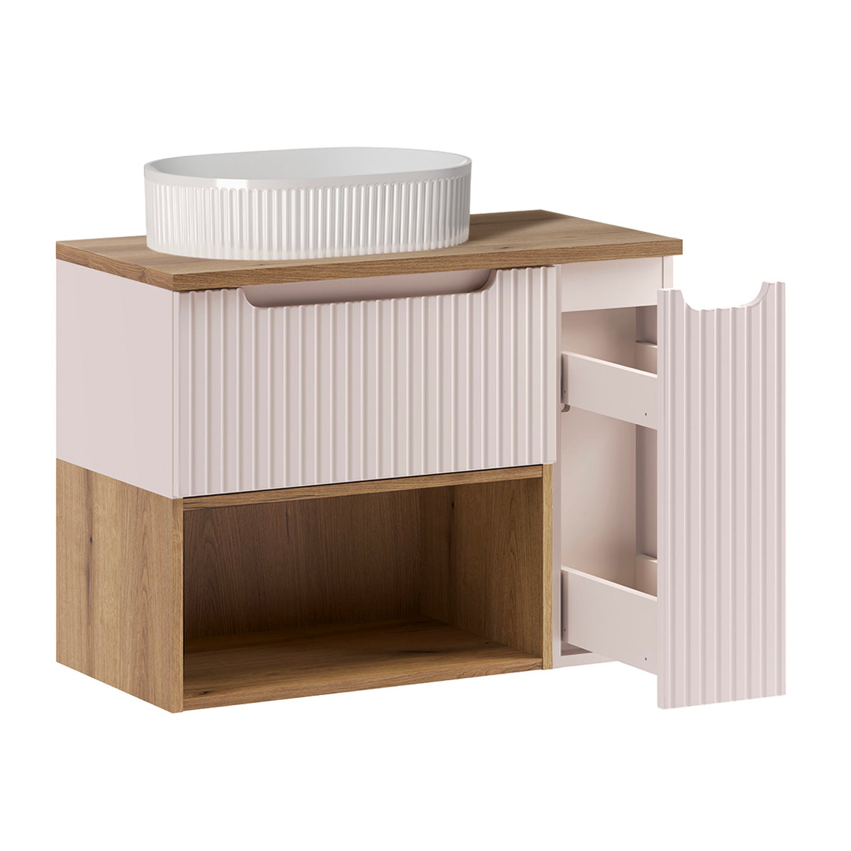 Meuble simple vasque 80cm niche Riva Cachemire et Bois - vue 2