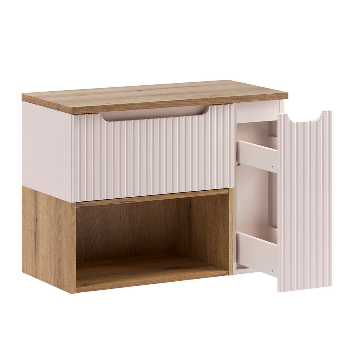 Meuble sous-vasque 80cm niche plan de toilette Riva Cachemire et Bois - vue 2