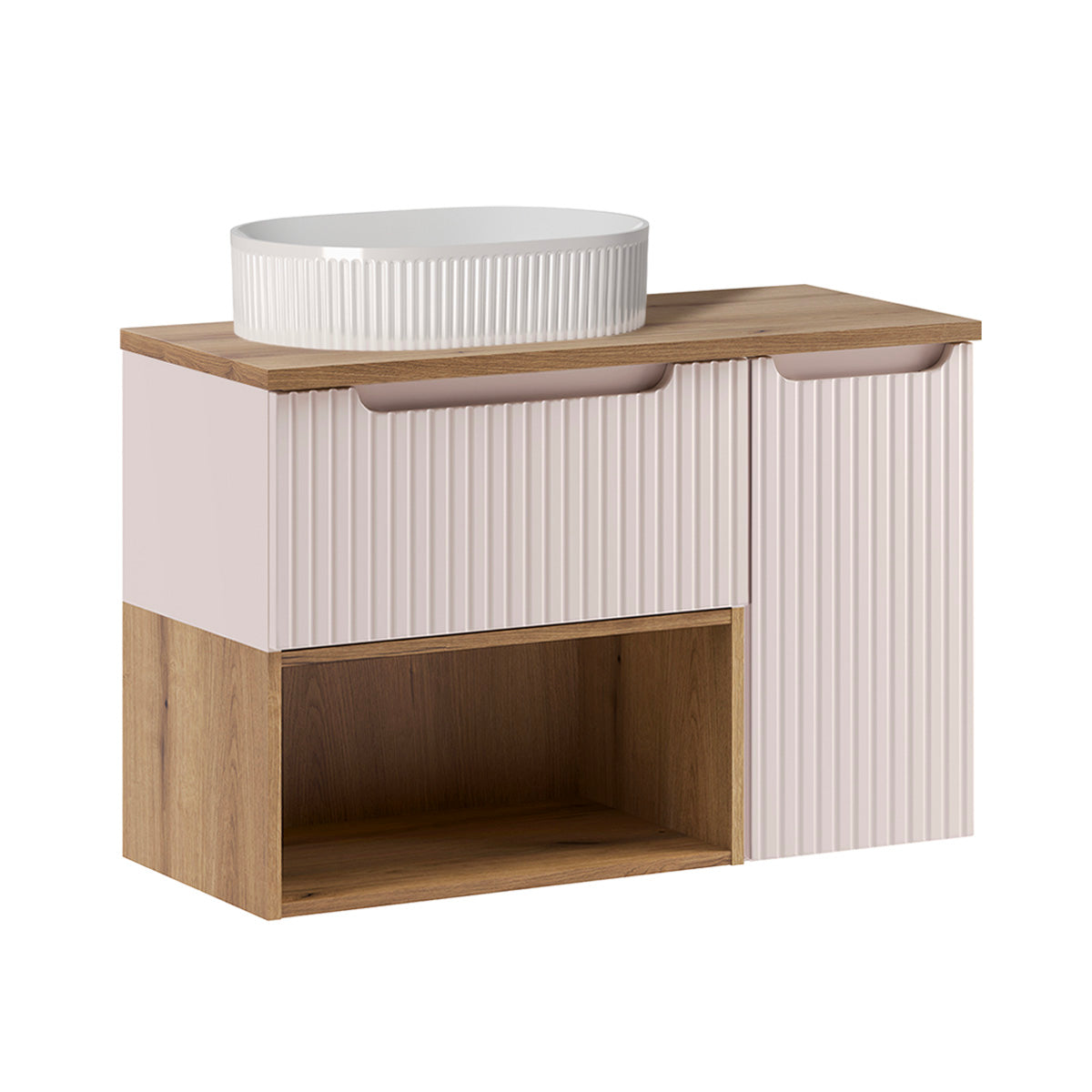 Meuble simple vasque 90cm Riva Cachemire et Bois