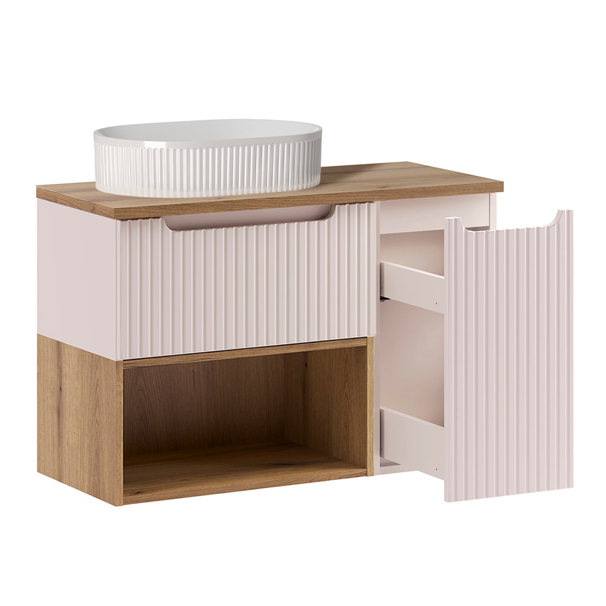 Meuble simple vasque 90cm Riva Cachemire et Bois - vue 2