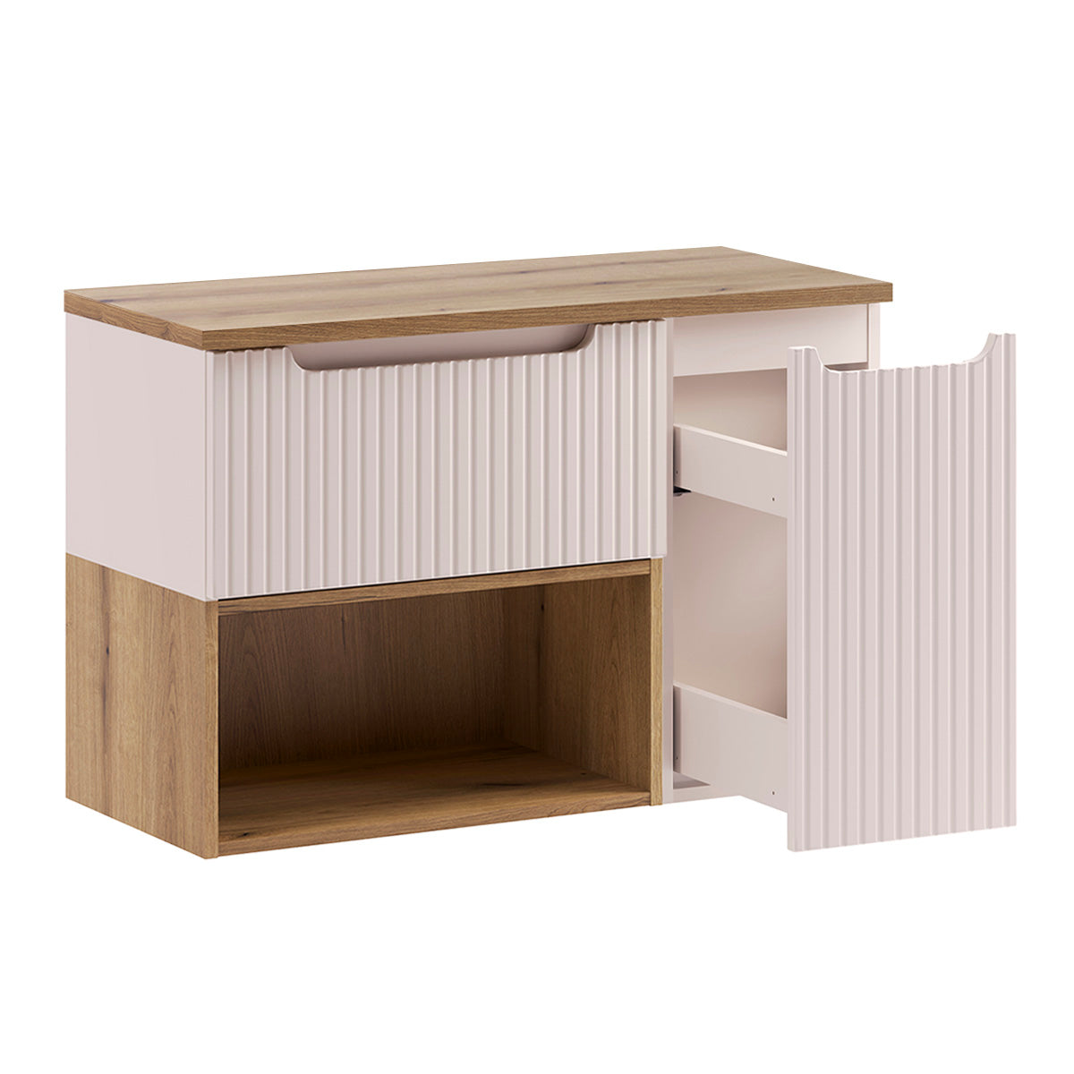 Meuble sous-vasque 90cm plan de toilette Riva Cachemire et Bois - vue 2