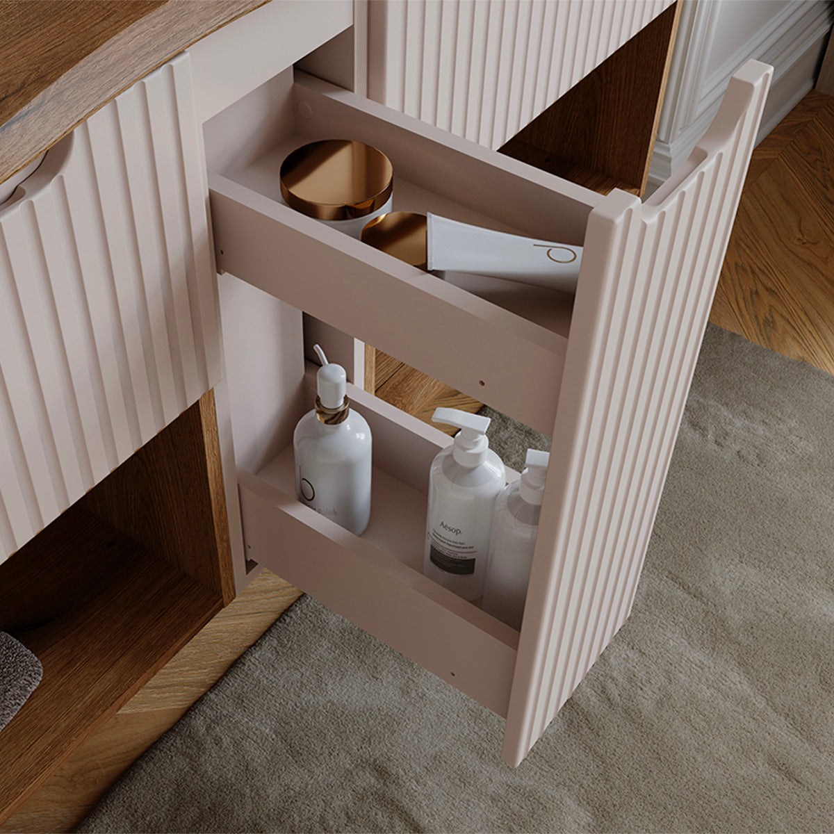 Meuble sous-vasque 80cm niche plan de toilette Riva Cachemire et Bois - vue 4