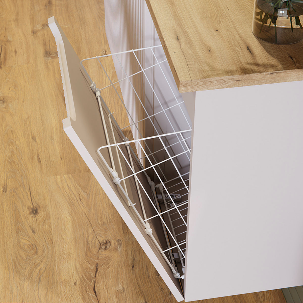 Meuble simple vasque 100cm panier à linge Riva Cachemire et Bois - vue 4