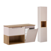 Ensemble meuble sous-vasque 100cm panier à linge et colonne Riva Cachemire et Bois