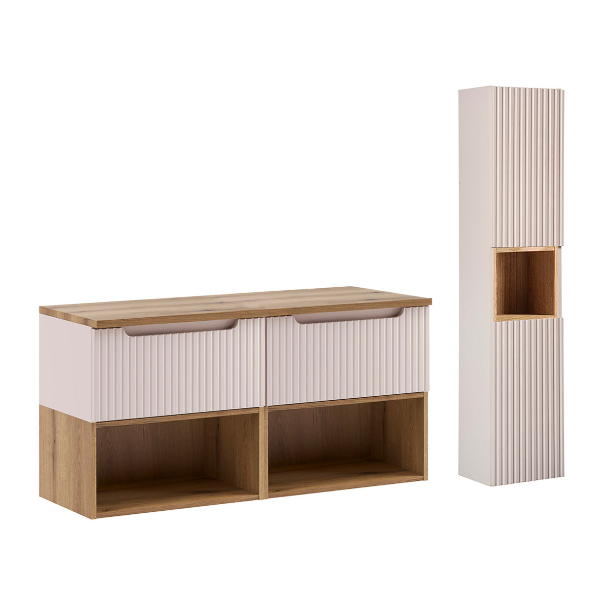 Ensemble meuble sous-vasque 120cm et colonne Riva Cachemire et Bois