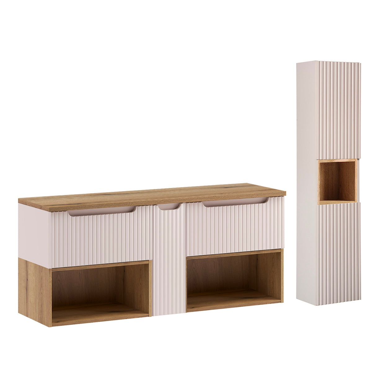 Ensemble meuble sous-vasque 140cm et colonne Riva Cachemire et Bois